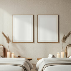 Serene Spa-Like Bedroom with Twin Frames and Soft Candle Lighting