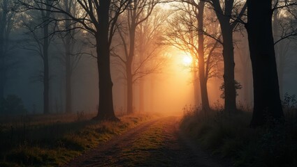 ethereal scene along a dirt path