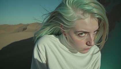 portrait of a young woman with blue hair