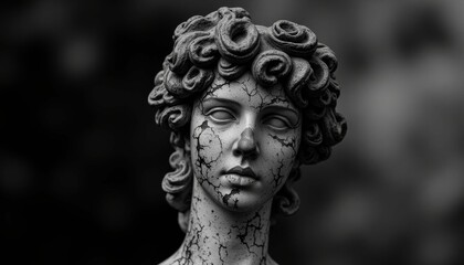 weathered head of a statue.