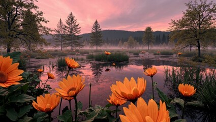 flowers floating on a lake