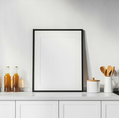 Minimalist Kitchen Counter with Black Frame and Stylish Accessories