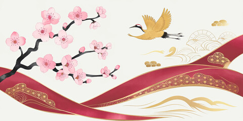 Naklejka premium Serene Japanese New Year�s Card with Delicate Floral Design