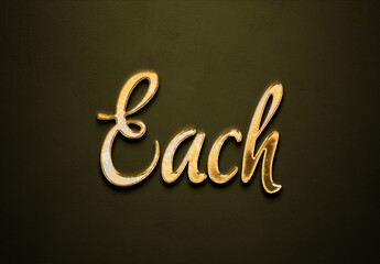Old gold text effect of word Each with 3D glossy style Mockup.