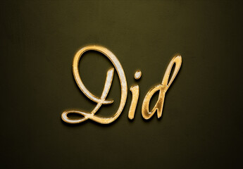 Old gold text effect of word Did with 3D glossy style Mockup.