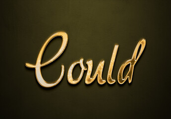 Old gold text effect of word Could with 3D glossy style Mockup.