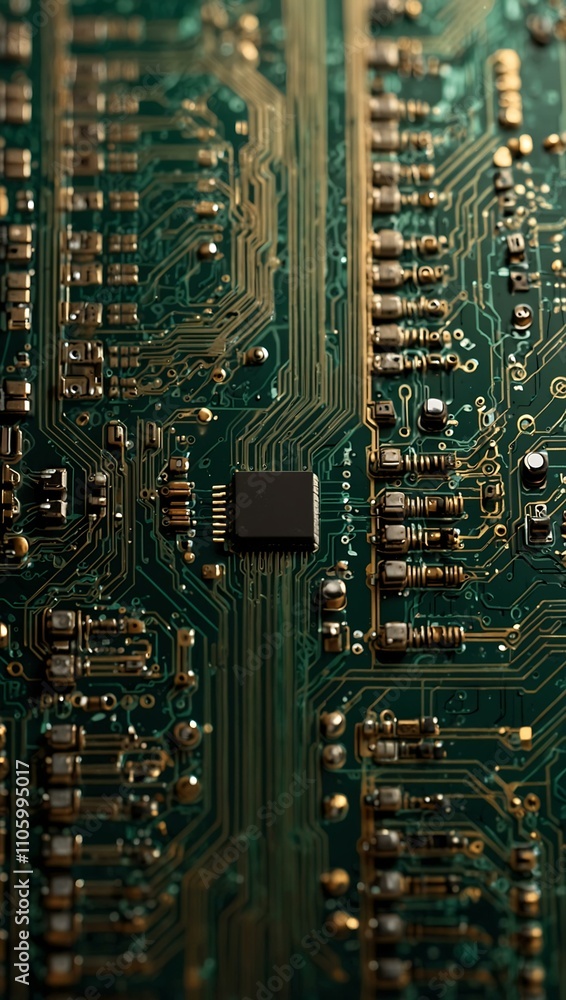 Poster electronic board with intricate circuit lines.