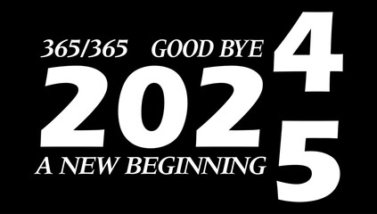 Happy New Year 2025 greeting card design template on red background. New Year 2025 start concept. Calendar pages turn in the wind and the new year begins White Black Background