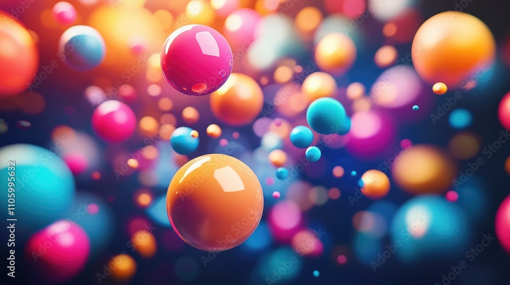 Poster a colorful 3d bubble chart with varying-sized spheres representing different data points, floating d