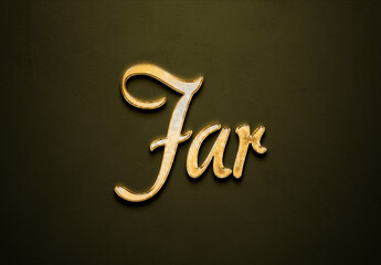 Old gold text effect of word Far with 3D glossy style Mockup.