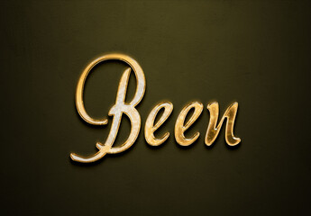 Old gold text effect of word Been with 3D glossy style Mockup.