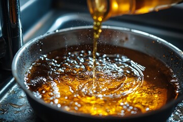 Used Cooking oil being poured to container