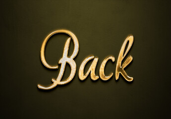 Old gold text effect of word Back with 3D glossy style Mockup.