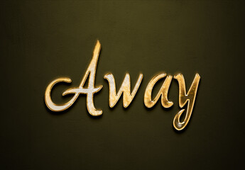 Old gold text effect of word Away with 3D glossy style Mockup.