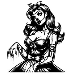 gothic pin-up zombie girl in classic design