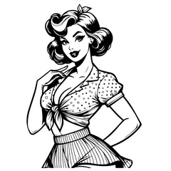 retro pin-up girl sitting pose illustration
