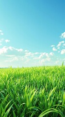 Fototapeta premium Lush green grass swaying gently in the spring breeze, nature scenery, blooming flowers, fresh spring green grass, outdoor landscape