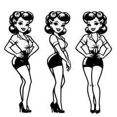 hand-drawn vintage pin-up women in bold monochrome design