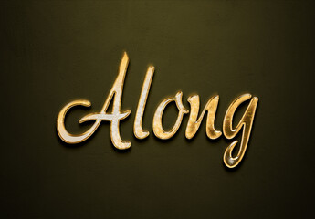 Old gold text effect of word Along with 3D glossy style Mockup.
