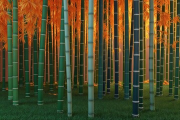 Obraz premium Serene Autumn Bamboo Stalks in a Realistic 3D Rendering Display