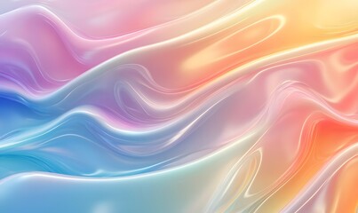 Obraz premium Holographic foil background with smooth, pastel rainbow waves creating a fluid and trendy design
