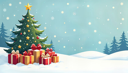 Obraz premium Christmas illustration with gift boxes christmas tree etc