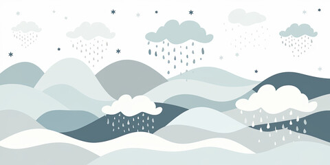 Soft Cloud Theme Washi Paper Pattern with Wavy Lines