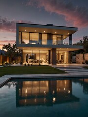 Fototapeta premium Elegant luxury home with panoramic views and sleek design.