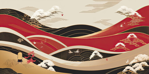 Traditional Japanese Washi Paper Pattern with Waves