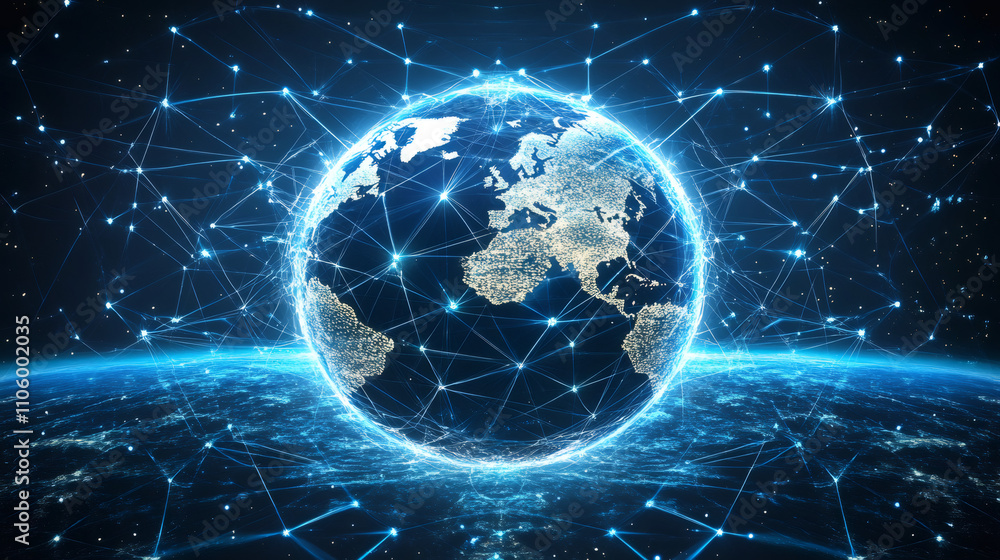 Leinwandbilder concept of futuristic communication technology with a global network and data exchange on planet ear
