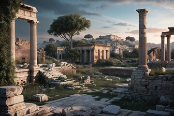 Resurrected Ancient City Amid Nature's Reclaim and Crumbled Architecture