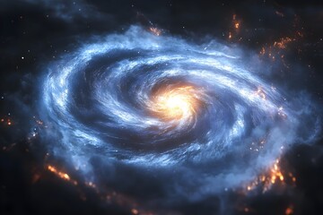 This is a cosmic photo of a galaxy with beautifully swirling, brightly shining stars gathered in a vast, dark universe.