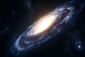 Obraz premium This is a cosmic photo of a galaxy with beautifully swirling, brightly shining stars gathered in a vast, dark universe.