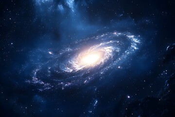 Fototapeta premium This is a cosmic photo of a galaxy with beautifully swirling, brightly shining stars gathered in a vast, dark universe.