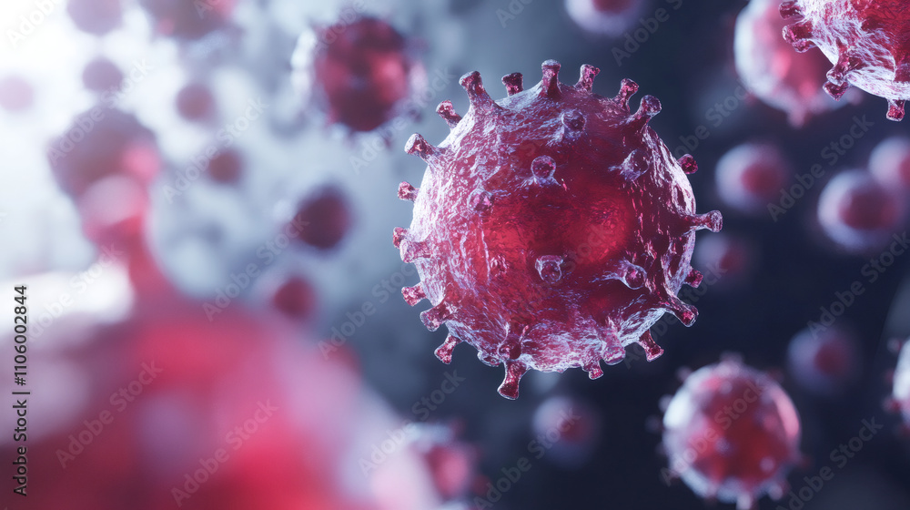 Aufkleber 3d rendering of virus cells suspended in a dark setting, evoking an intense and eerie mood