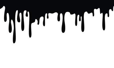 Drip of oil, sauce or paint isolated on transparent background. Vector ink drip with drops seamless pattern