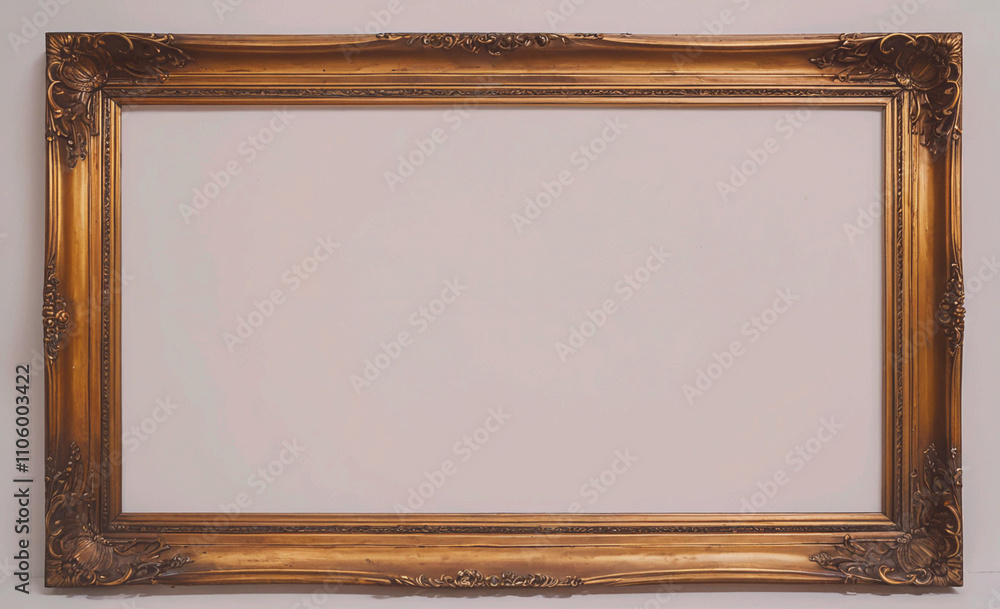 Poster Gold framed picture frame with a white background. The frame is empty