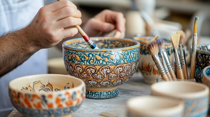 Skilled Ceramist Mixing Unique Glazes with Hand Tools