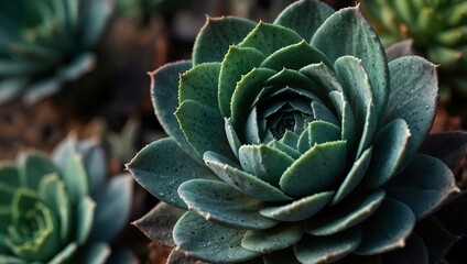 Fototapeta premium Elegant succulent in teal tones and shadows.
