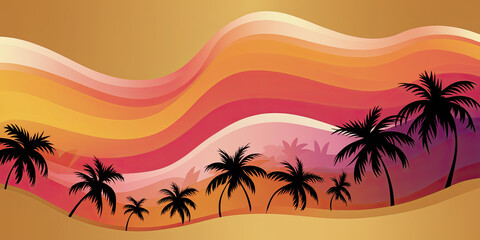 Warm Sunset Themed Washi Paper Pattern with Wavy Design