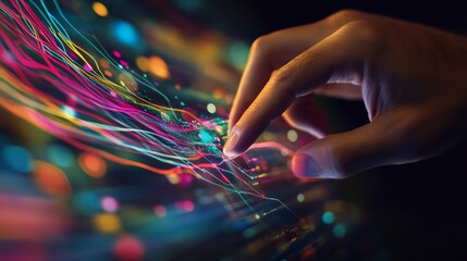 Colorful Abstract Digital Hand Drawing of Data Streams