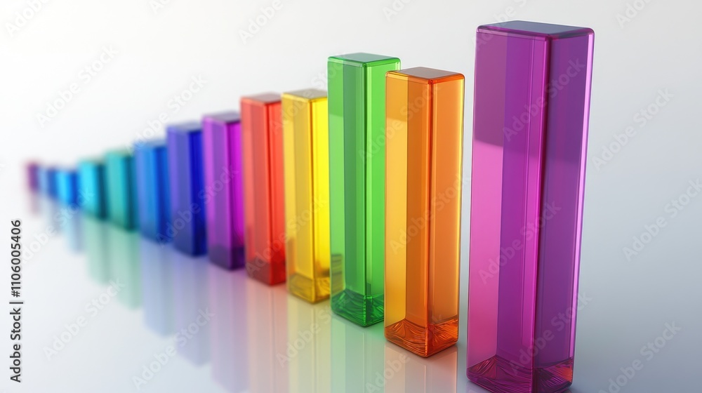 Poster a dynamic 3d bar chart displaying colorful data representations, with upward trends and various heig