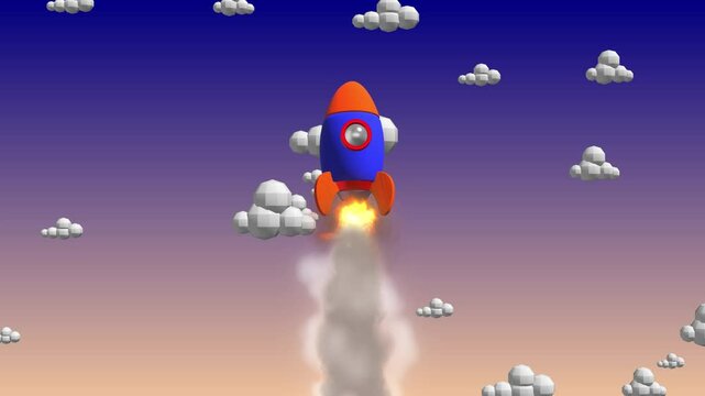 Animating rocket lounch to the sky, 4k animation footage