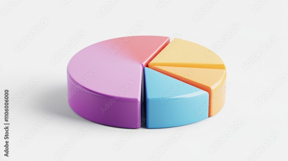 Poster a dynamic 3d pie chart illustrating survey results, with animated segments expanding and retracting,