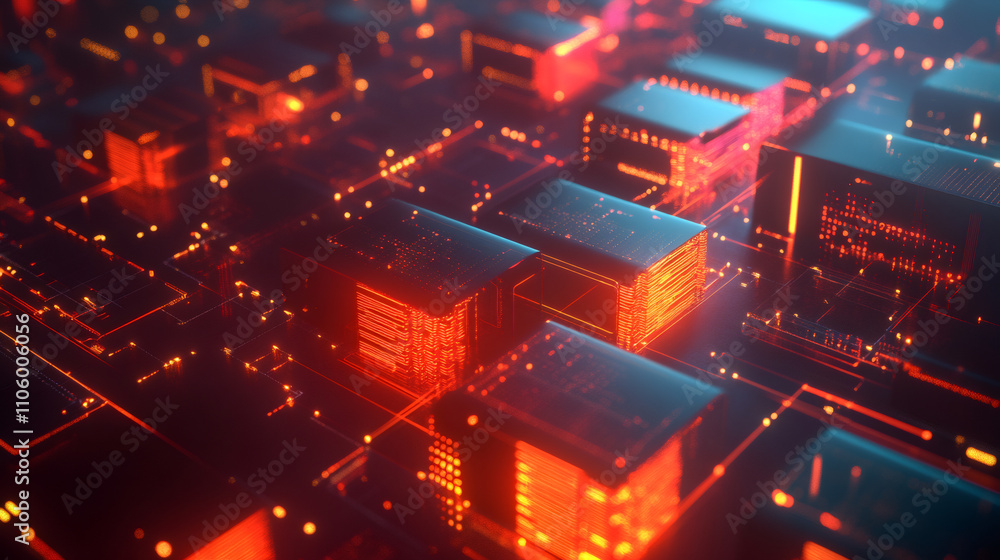 Aufkleber glowing server units process data on a complex motherboard, illuminating the digital landscape with 