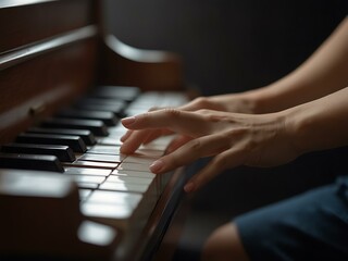 Obraz premium Elegant woman playing piano, close-up shot.
