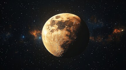 Obraz premium A detailed depiction of a celestial body in space, showcasing its surface and surrounding stars.