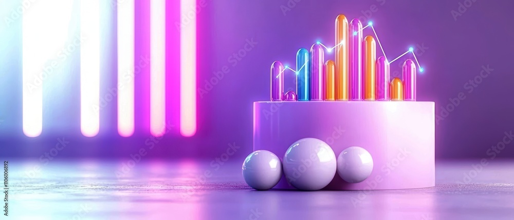 Poster a colorful display of glowing bars and spheres against a vibrant backdrop, symbolizing data visualiz