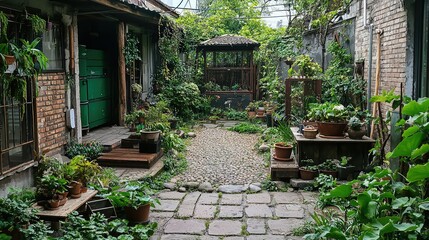 Tranquil and Well-Maintained Garden Shelter with Abundant Green Plants and Lush Landscaping Ideal for Nature Lovers and Outdoor Enthusiasts