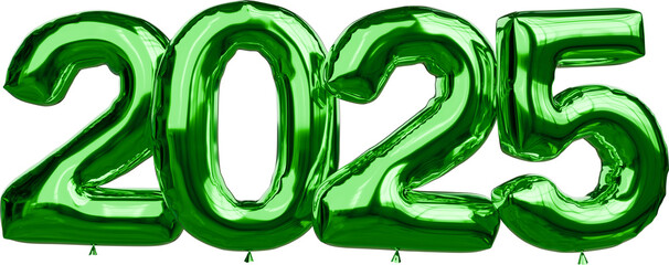 Happy New Year 2025 green number balloons, for designing infographic posters new year, and Anniversary Celebrations